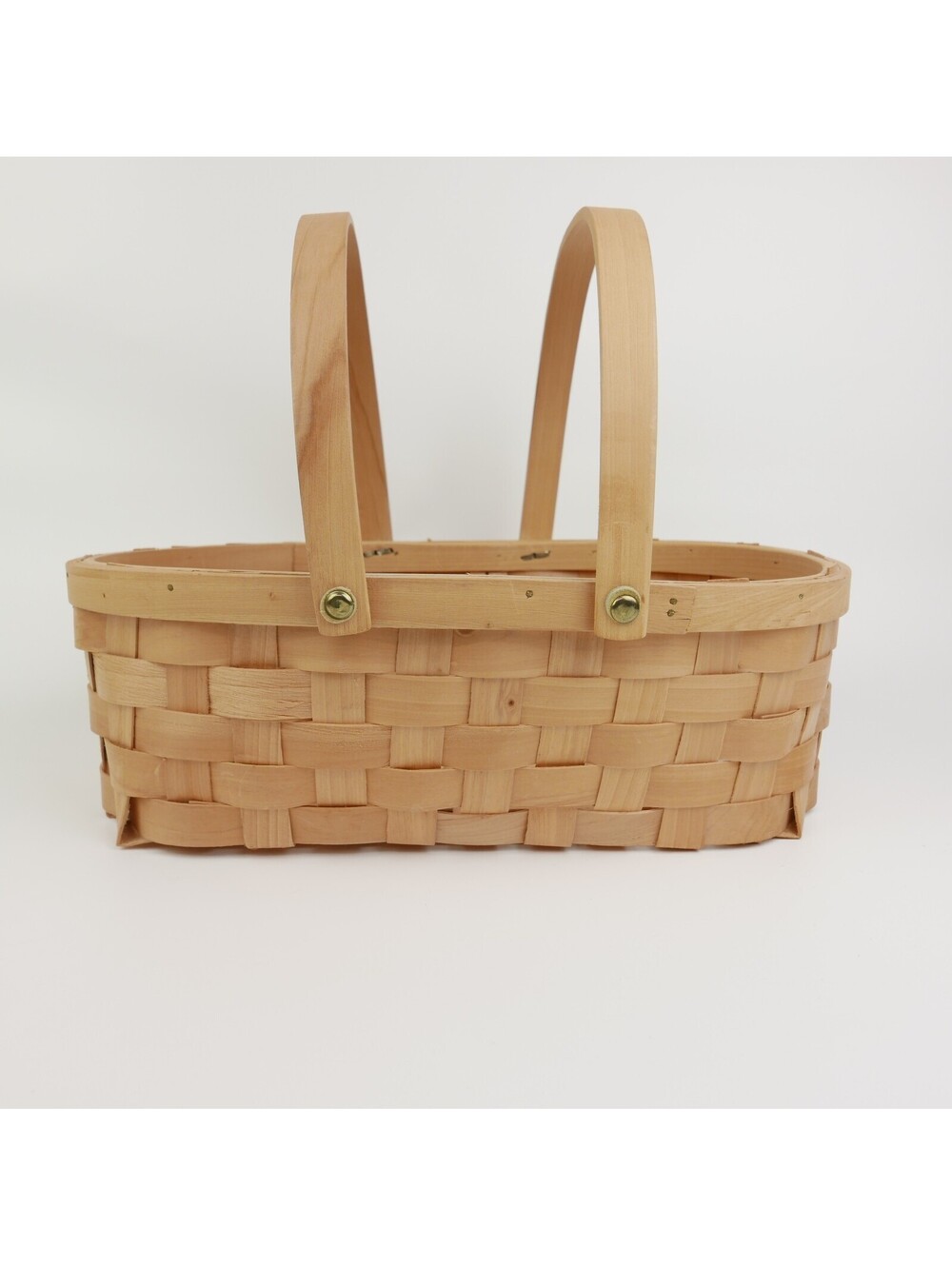 Vintage Woven Wood Gathering Basket 14x10 Double Handle Farmhouse Fruit Magazine